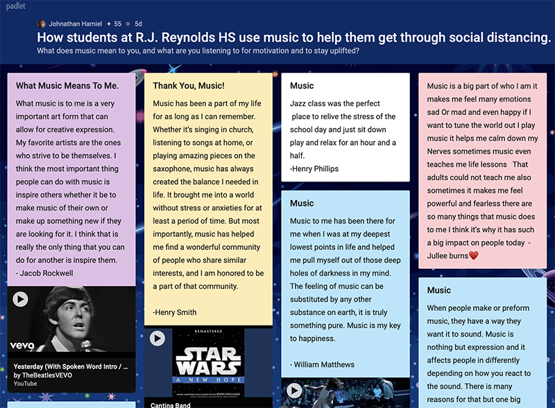 virtual bulletin board for music students of Reynolds High School